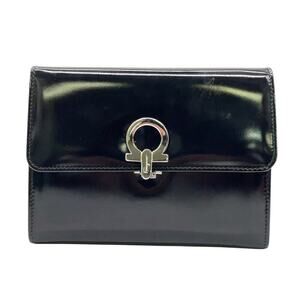 Salvatore Ferragamo Gancini Patent leather Black Mini Clutch Bag W/Box